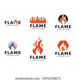 Set of Fire or flame logo design isolated on white background.