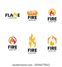 Set of Fire or flame logo design isolated on white background.