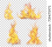 Set of fire flame on transparent background. For used on light backgrounds. Transparency only in vector format