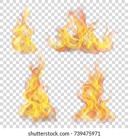 Set of fire flame on transparent background. For used on light backgrounds. Transparency only in vector format