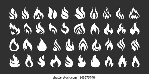 Set of fire flame silhouette. Collection of hot flaming element. Idea of energy and power. Isolated vector illustration in flat style