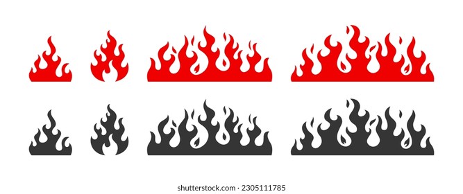 Set fire flame silhouette icons vector isolated on white background