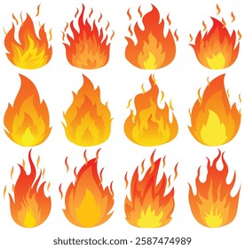 Set of Fire Flame Smoke Icon Vector illustrasion.  