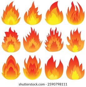 Set of Fire Flame Smoke Icon Vector illustrasion.  