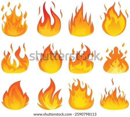Set of Fire Flame Smoke Icon Vector illustrasion.  