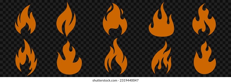 Set of fire flame vector icons. Set of fire and flame icons. Bonfire icons, flaming elements.