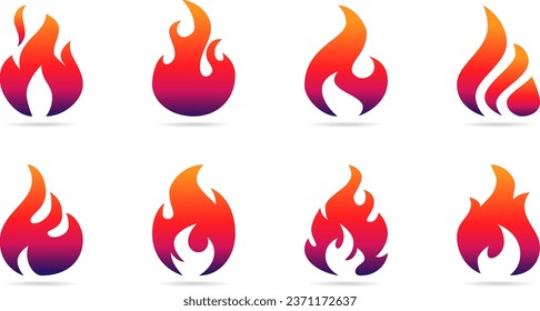 Set of fire flame vector icons. Collection of fire and flame icons. Bonfire icons, flaming elements.