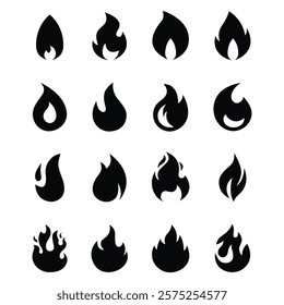 Set of fire flame vector icons. Collection of fire and flame icons. Bonfire icons, flaming elements.