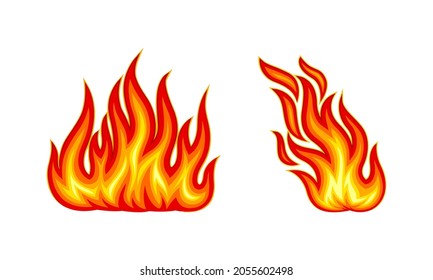 Set of fire flames. Bright burning bonfires vector illustration