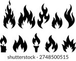 Set of fire flames and burning candles vector illustration flat design
