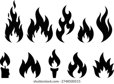 Set of fire flames and burning candles vector illustration flat design