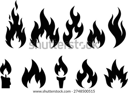 Set of fire flames and burning candles vector illustration flat design