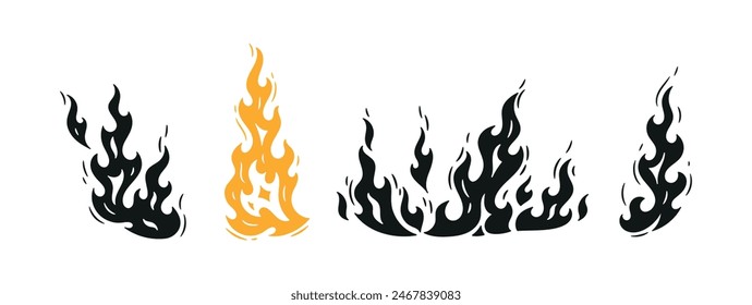 Set of Fire Flames. Campfire. Bonfire Hand drawn. Not AI. Vector illustration.