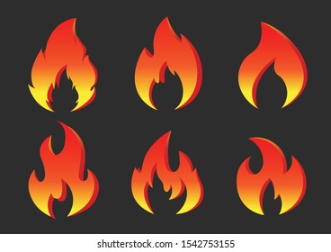 Set of fire flames. collection of fire icons. fire flames icon red color. retro vector.