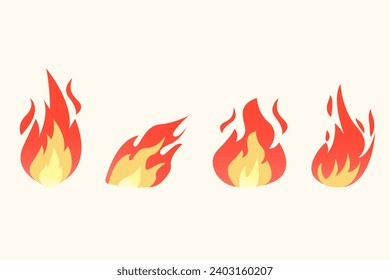Set of fire flames flat style