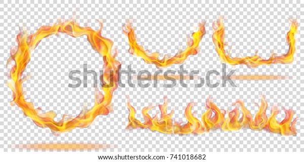 Set of fire flames in the form of ring, arc\
and wave on transparent background. For used on light backgrounds.\
Transparency only in vector\
format