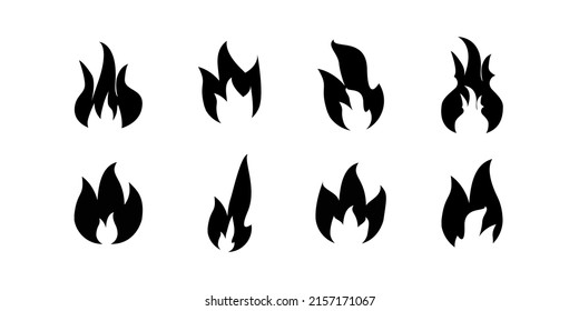 Set of Fire, Flames Icon In Black and White Color Vector Illustration