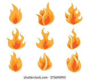 Set of Fire, Flames Icon Vector Illustration