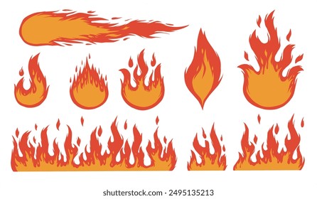 set of fire flames illustration vector