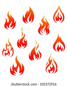 Set of fire flames isolated on white background as warning symbols. Jpeg version also available in gallery