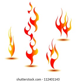 Set of fire flames isolated on white background