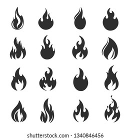 Set of fire flames isolated on white. Vector illustration.