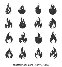 Set of fire flames isolated on white. Vector illustration.