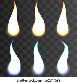Set of fire flames on transparent background.