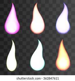 Set of fire flames on transparent background.