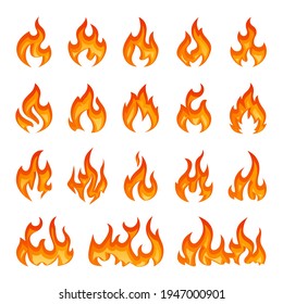 Set of fire flames red and yellow vector images