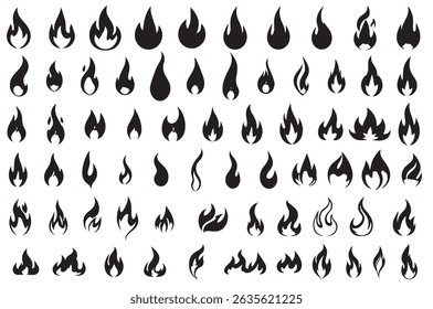 set of fire flames silhouette. Fire icon collection. Fire flame symbol. concept flame fire icon