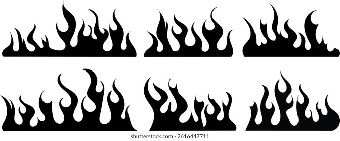 Set of fire flames, silhouette of flames or fire vector stock