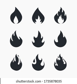 Set of Fire flames vector icons, in black color