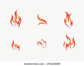 set of fire flames vector icons in orange color