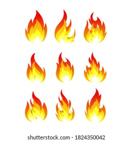 set of fire flames vector illustration. good for fire, angry or danger signs. simple gradation color style