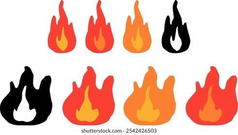Set of fire flames vector. Red flames. Black flames.