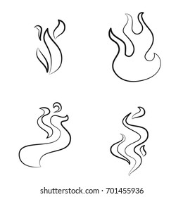 Set of fire of flames in vintage retro style. Design elements for old school tattoo, background hipster cover, poster. Cartoon vector illustration.