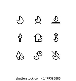 Set of fire, flammable, explosion, burn outline style icon - vector