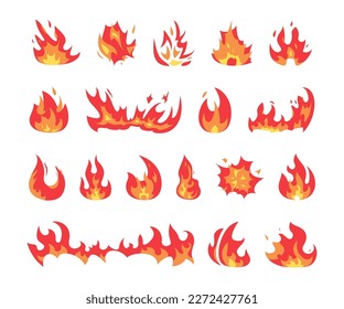 Fiesta de fuego en un diseño plano. Colección de incendios de caricaturas