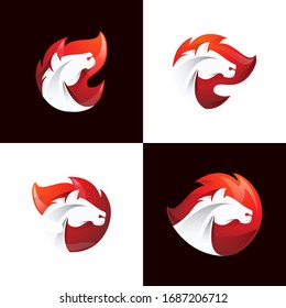 Set of Fire Horse Flame Icon Vector