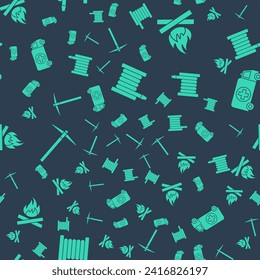 Set Fire hose reel, Campfire, Pickaxe and Ambulance and emergency car on seamless pattern. Vector