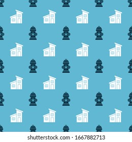 Set Fire hydrant and House on seamless pattern. Vector