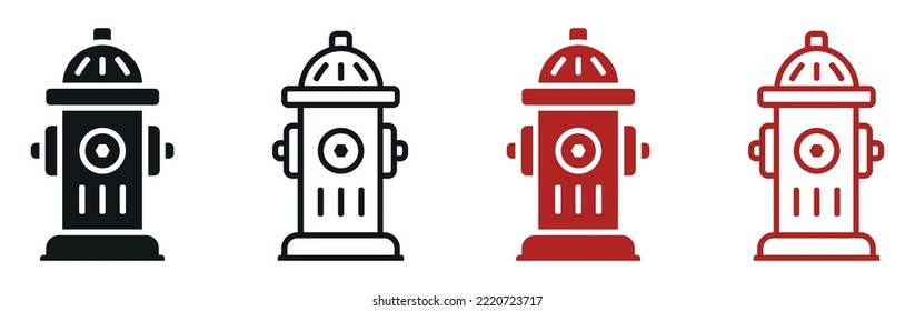 Juego de iconos del hidrante de fuego. Silueta hidrante de fuego, símbolo hidrante de agua. Ilustración vectorial.