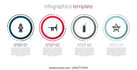 Set Fire hydrant, Trumpet, Dynamite bomb and USA Independence day. Business infographic template. Vector