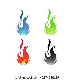 Brandsymbol blau-grün-orange und schwarzes Feuer