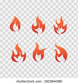 Set of fire icon. Flat vector icon design. Isolated on background.