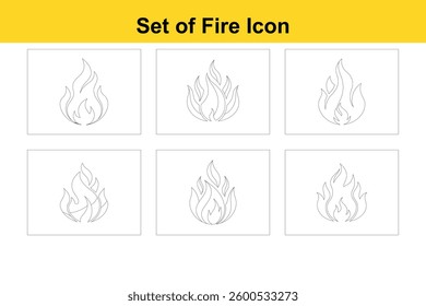 Set of Fire Icon Line Art Vector Illustration