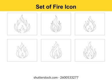 Set of Fire Icon Line Art Vector Illustration