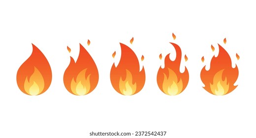 Set of fire icon vector illustration. Flame on isolated background. Bonfire sign concept.