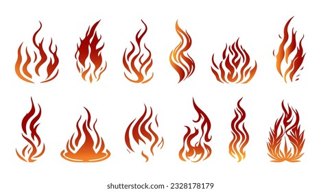 Set of fire icon vectors. A flaming hot flame element